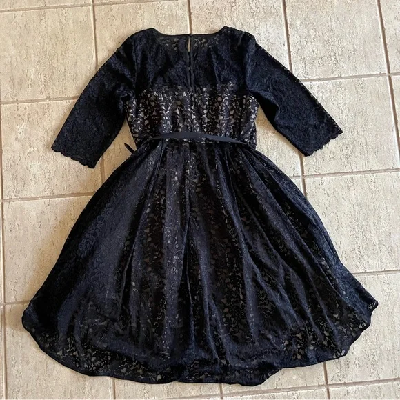 City Chic Womens Plus Size 20 Black Lace Lover Hi Low Midi Belt Dress NWT A-Line - Picture 9 of 12